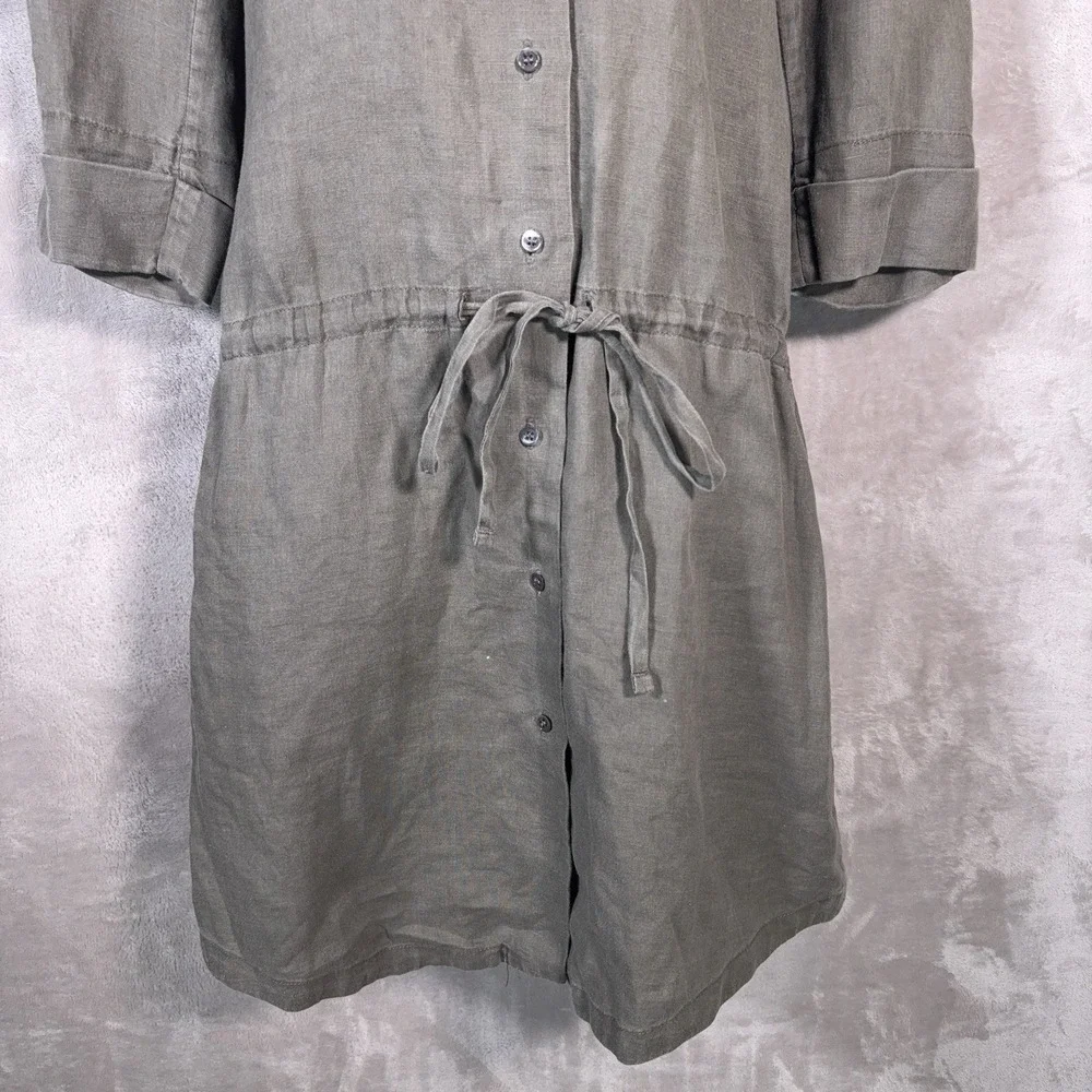 JAMES PERSE Shirt Dress Womens Size‎ 2 Brown Linen Button Front Tie Waist